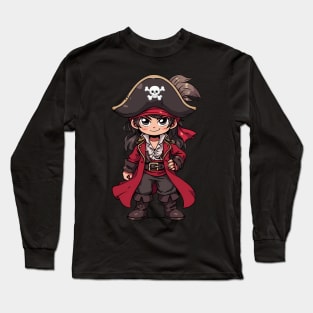 Cute Happy Cartoon Pirate Buchaneer Boy Long Sleeve T-Shirt